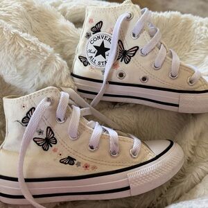 Girls Converse Cream High-Tops with Butterfly Accents